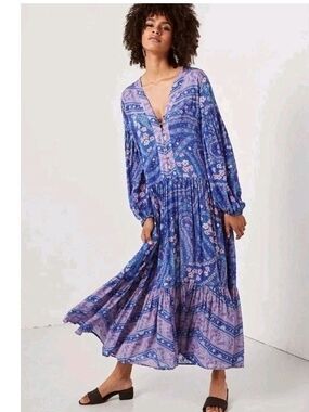FP To Love Celestial Blue And Pink Floral Bohemian Maxi Dress - Small